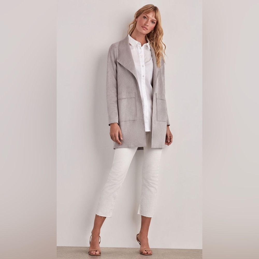 Brand New Ellen Tracy Ice Grey Faux Suede Jacket Coat Size Medium